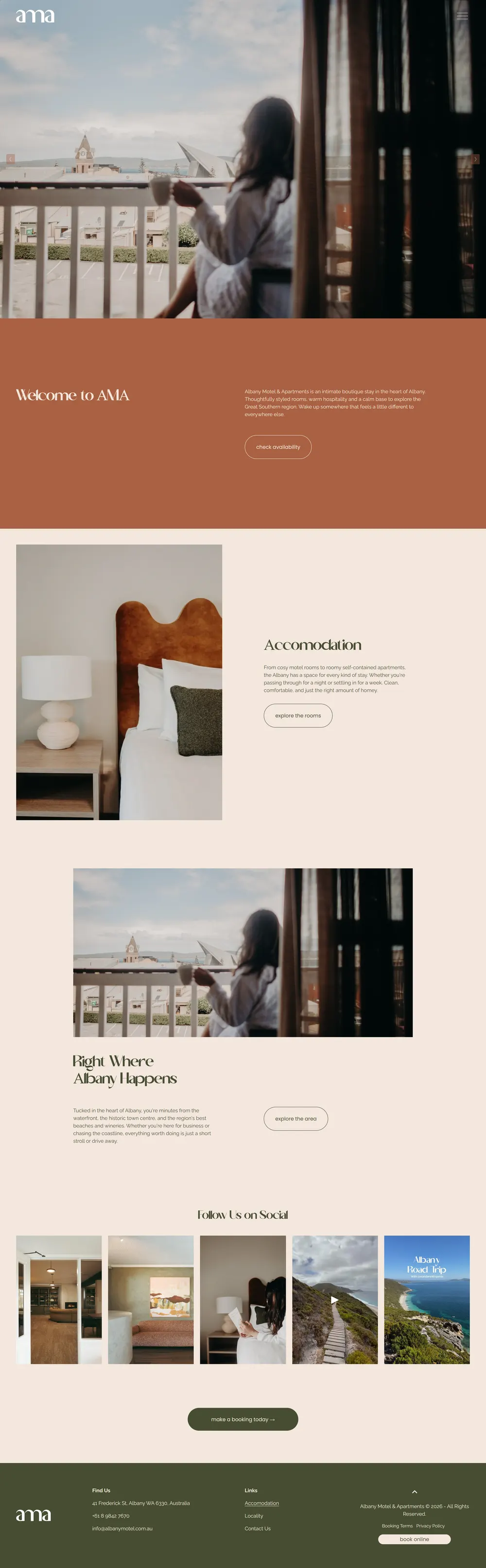 Albany Motel & Apartments website homepage, built by Websites by Indi